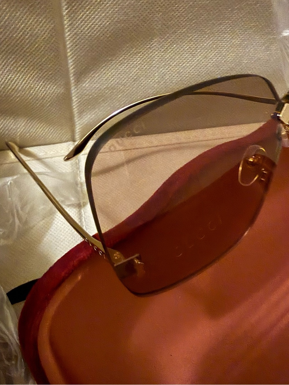NWT Gucci GG0352S 002 Gold Rimless Oversized Brown Gradient Sunglasses - Picture 4 of 9